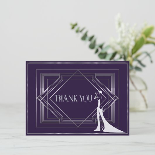 Klassieke Gatsby Deco bruiloft Dank u 2 Manuela Bedankkaart (Staand voorkant)