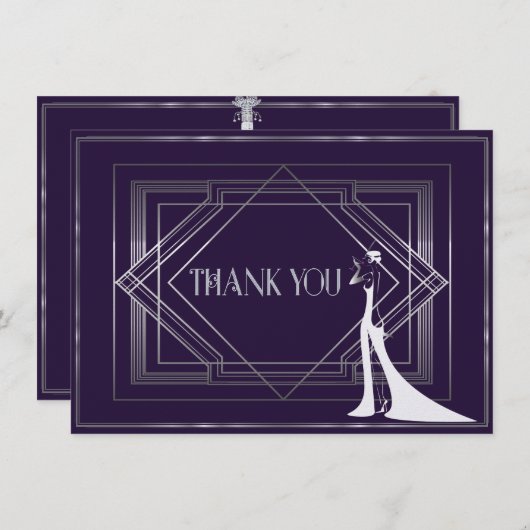 Klassieke Gatsby Deco bruiloft Dank u 2 Manuela Bedankkaart (Voorkant / Achterkant)