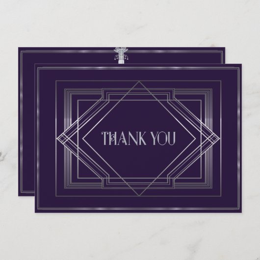 Klassieke Gatsby Deco bruiloft Dank u 3 Manuela Bedankkaart (Voorkant / Achterkant)