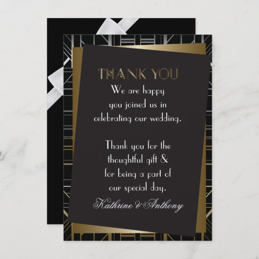 Klassieke Gatsby Deco bruiloft Dank u Kaart (Voorkant / Achterkant)