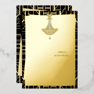 Klassieke Gatsby Flapper Bruiloftsborrel in Goud Folie Uitnodiging