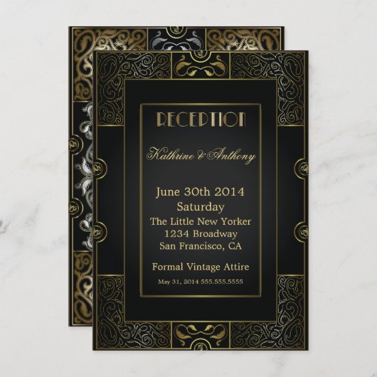  klassieke Gatsby Style Reception Kaart (Voorkant / Achterkant)