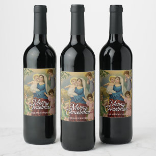 Klassieke Geboorte Maria Baby Jesus Angels Wijn Etiket