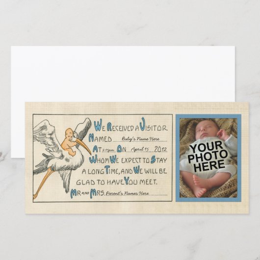 Klassieke geboorteaankondiging voor een babyjongen aankondiging (Voorkant / Achterkant)