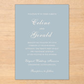 Klassieke gedempte blauwe elegante bruiloft acryl uitnodigingen (Voorkant)