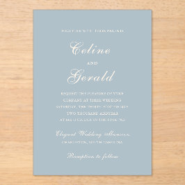 Klassieke gedempte blauwe elegante bruiloft acryl uitnodigingen