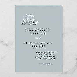 Klassieke gedempte blauwe elegante bruiloft folie uitnodiging