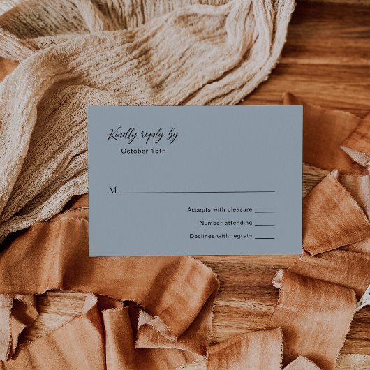 Klassieke gedempte blauwe elegante bruiloft RSVP kaartje