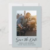 Klassieke gedempte blauwe foto elegante bruiloft save the date (Voorkant)