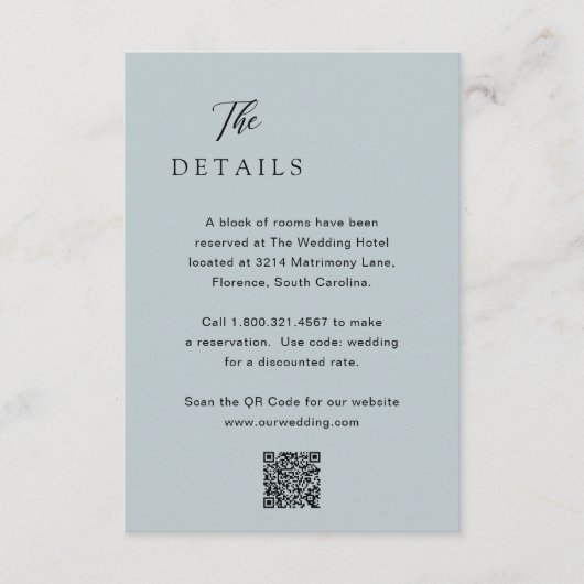 Klassieke gedempte blauwe QR-code Elegante bruilof Informatiekaartje (Voorkant)