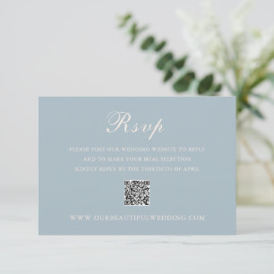 Klassieke gedempte blauwe QR-code Elegante bruilof RSVP Kaartje