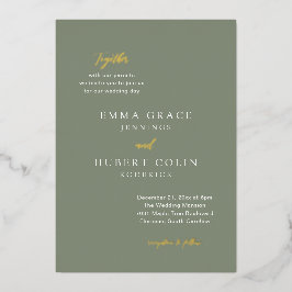 Klassieke gedempte groene elegante bruiloft folie uitnodiging