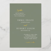 Klassieke gedempte groene elegante bruiloft folie uitnodiging (Voorkant)