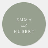 Klassieke gedempte groene elegante bruiloft ronde sticker (Voorkant)