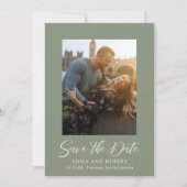 Klassieke gedempte groene foto elegante bruiloft save the date (Voorkant)