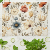 Klassieke Gedroogde Wilde Bloem Marine Terracotta Theedoek (Gevouwen)