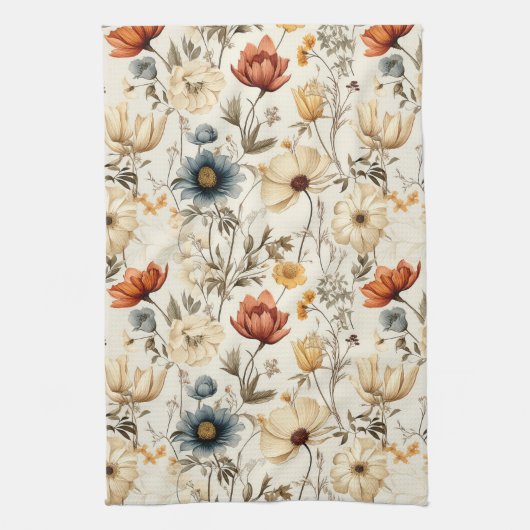 Klassieke Gedroogde Wilde Bloem Marine Terracotta Theedoek (Verticaal)