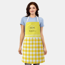 Klassieke Geel en Wit Plakken Monogram Naam Schort