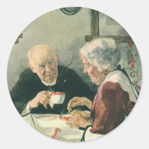Klassieke Geestelijke, Koffie of Thee met een Prie Ronde Sticker