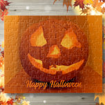 Klassieke gegolfde pompoen legpuzzel<br><div class="desc">Deze puzzel van Halloween is klaar om je te personaliseren met je eigen teksttitel als je dat wilt...  Creëer met een foto van een klassiek gekerfde boer van het type "o'lantern" in levendige oranje en gele kleuren.</div>