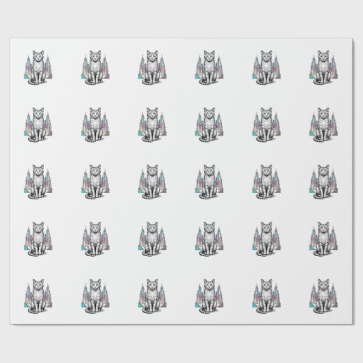 Klassieke Gegraveerde Cyberkat Stad Vector Kunst_1 Cadeaupapier (Vlak)