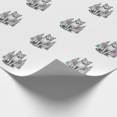 Klassieke Gegraveerde Cyberkat Stad Vector Kunst_1 Cadeaupapier (Hoek)