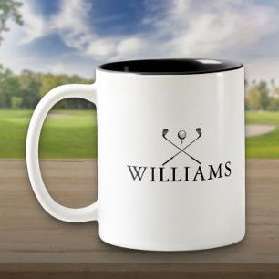 Klassieke gegraveerde golfclubs met naam tweekleurige koffiemok