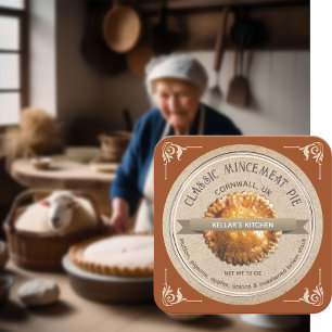 KLASSIEKE GEHAKT TAART Grunge Font Kraft Brown Vierkante Sticker