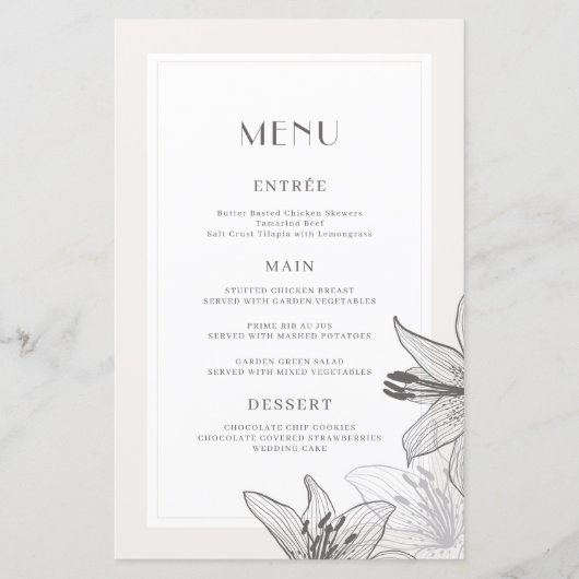 Klassieke geïllustreerde Floral Lilies menukaarten (Voorkant)