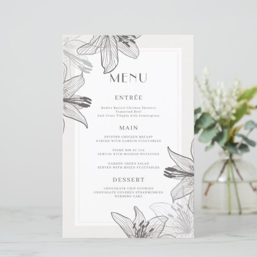 Klassieke geïllustreerde Floral Lilies menukaarten (Staand voorkant)