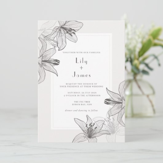 Klassieke geïllustreerde Floral Lilies Wedding Kaart (Staand voorkant)