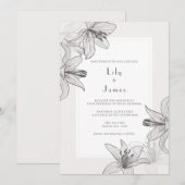 Klassieke geïllustreerde Floral Lilies Wedding Kaart (Voorkant / Achterkant)