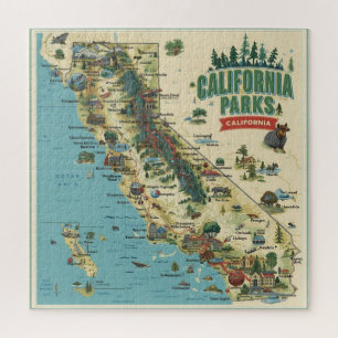 Klassieke geïllustreerde kaart van Californië-park Legpuzzel