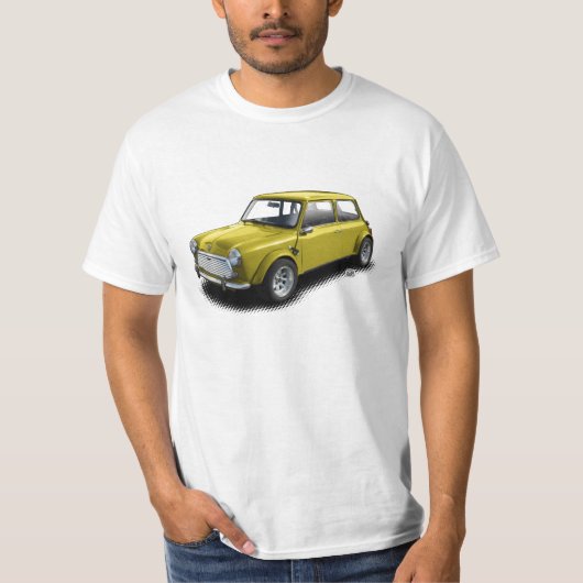 Klassieke gele 1969 minikaart op witte T-shirt (Voorkant)