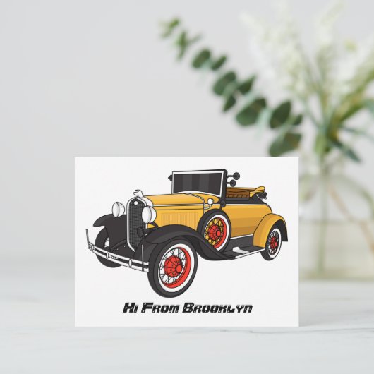 Klassieke gele auto 1931 briefkaart (Staand voorkant)