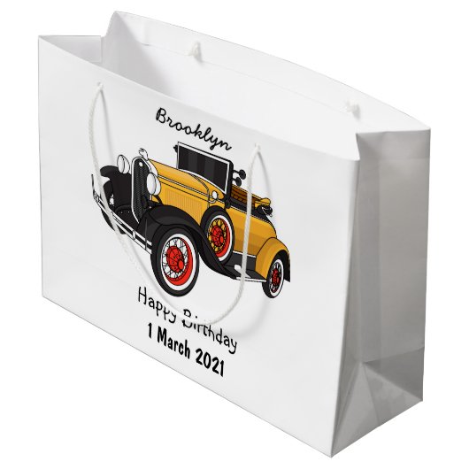 Klassieke gele auto 1931 groot cadeauzakje (Achterkant Gekanteld)