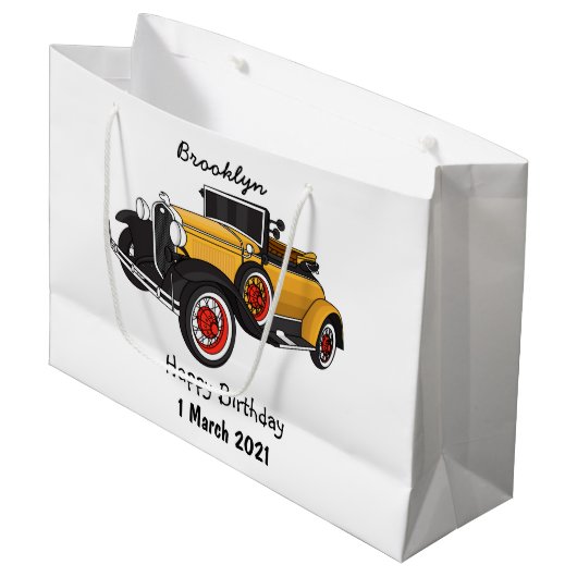 Klassieke gele auto 1931 groot cadeauzakje (Voorkant Gekanteld)