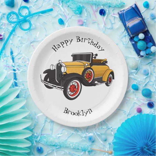 Klassieke gele auto 1931 papieren bordje (Feest)