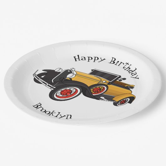 Klassieke gele auto 1931 papieren bordje (Gekanteld)