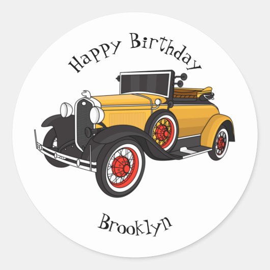 Klassieke gele auto 1931 ronde sticker (Voorkant)
