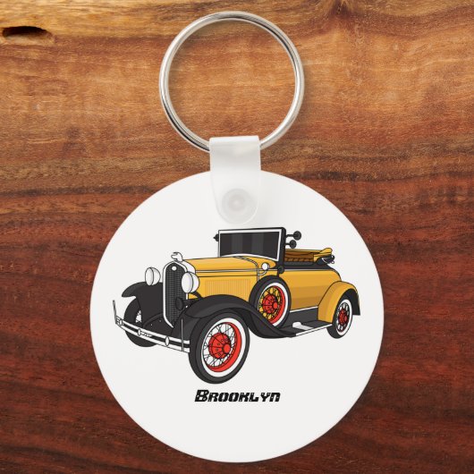 Klassieke gele auto 1931 sleutelhanger (Voorkant)