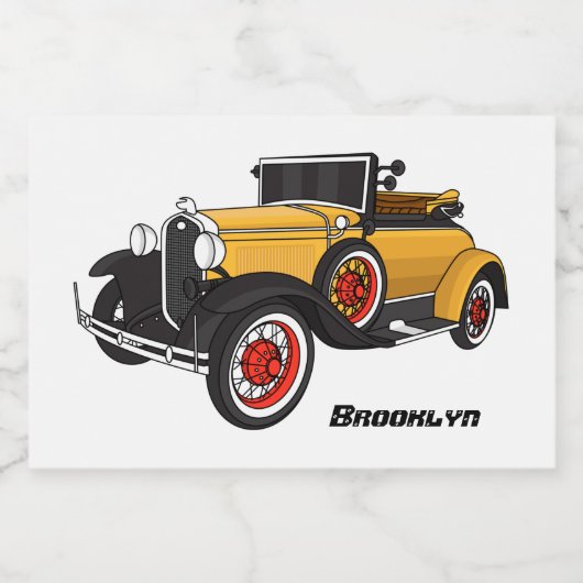 Klassieke gele auto 1931 voedselcontainer etiket (Enkel label)