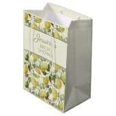 Klassieke Gele Citroenen Groene Bladeren Bruidsdou Medium Cadeauzakje (Achterkant Gekanteld)