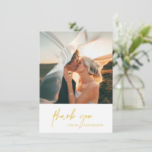 Klassieke gele foto Elegante bruiloft Bedankkaart (Staand voorkant)