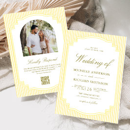 Klassieke gele gestreepte foto QR-code trouw Kaart