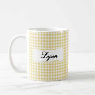 Klassieke Gele Gingham Gepersonaliseerde Naam Koffiemok