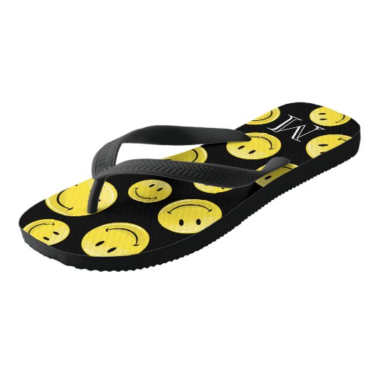 Klassieke gele Happy Face Teenslippers (Schuin)