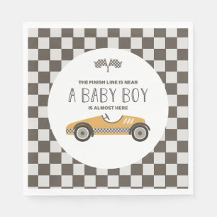 Klassieke gele raceauto babyshower servet