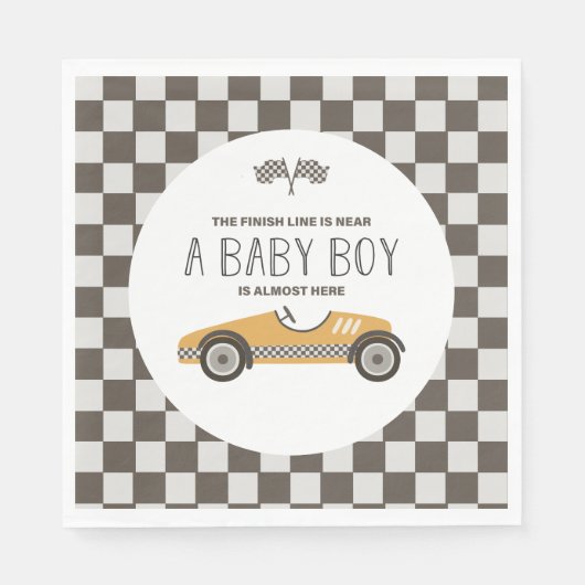 Klassieke gele raceauto babyshower servet (Voorkant)