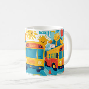 klassieke gele schoolbus vol gelukkige kinderen koffiemok